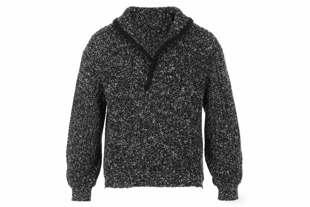St Mens Michael Black Wool Pullover V-Neck Jumper