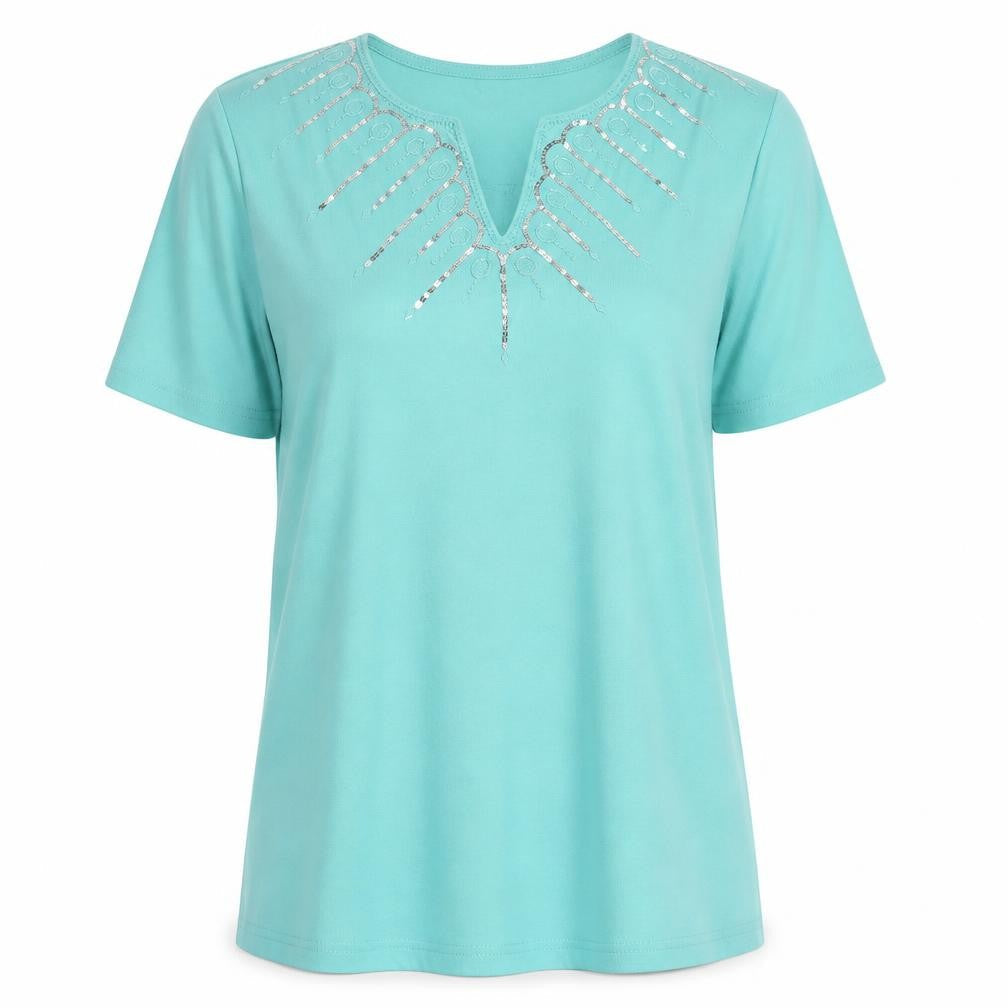 Damart Women's Blue Sequin T-Shirt, M, Casual Summer Wear