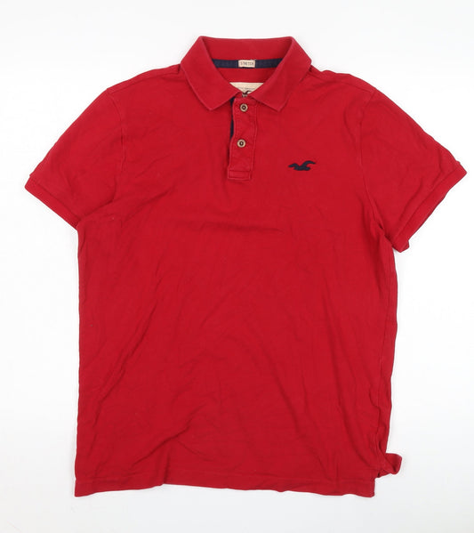 Hollister Men's Red Polo Shirt L Short Sleeve Stretch