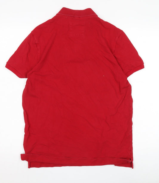 Hollister Men's Red Polo Shirt L Short Sleeve Stretch