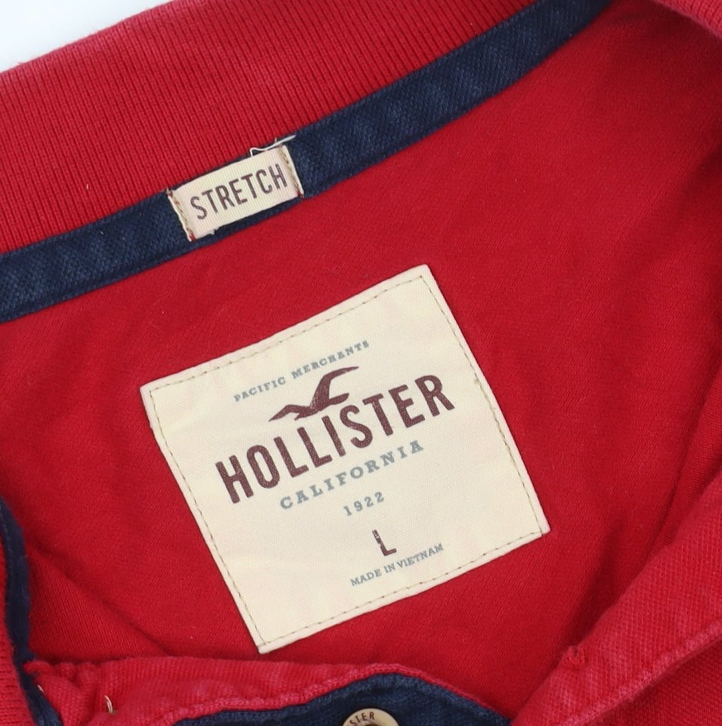 Hollister Men's Red Polo Shirt L Short Sleeve Stretch