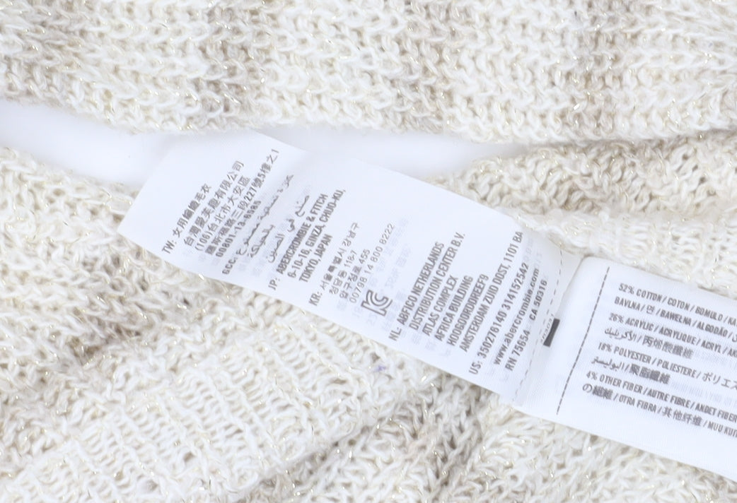 Hollister Women's Beige Striped Pullover Jumper L