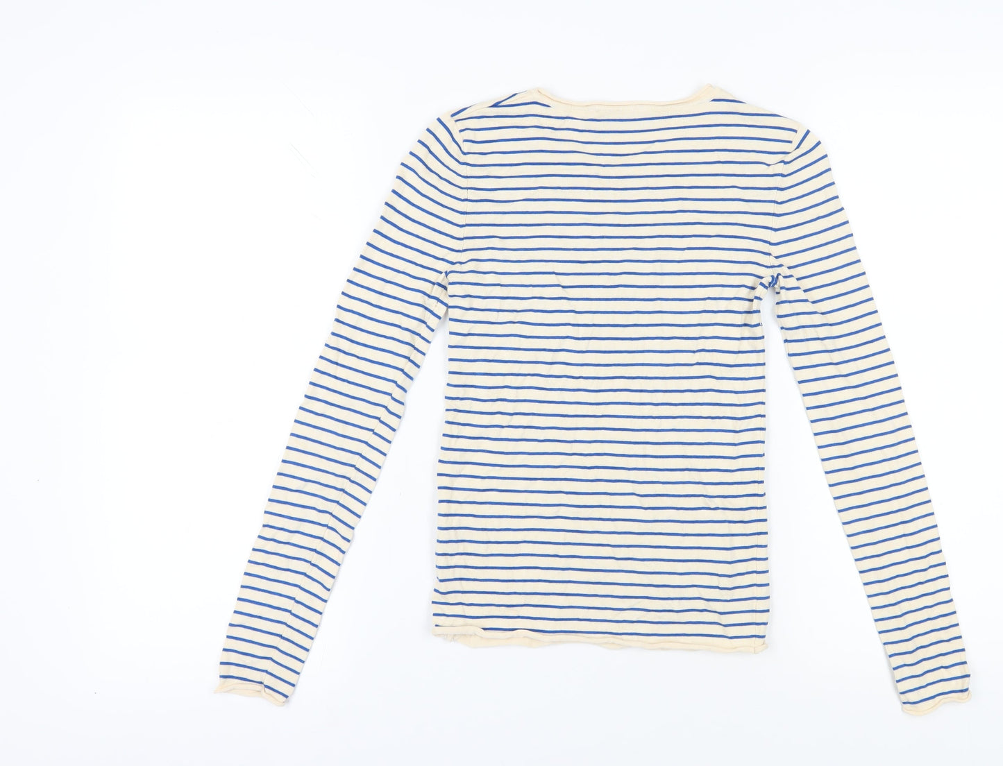 Zara Women's Beige Blue Striped Long Sleeve T-Shirt S