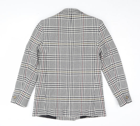 M&S Women's Black Houndstooth Blazer, Size 8, Double-Breasted