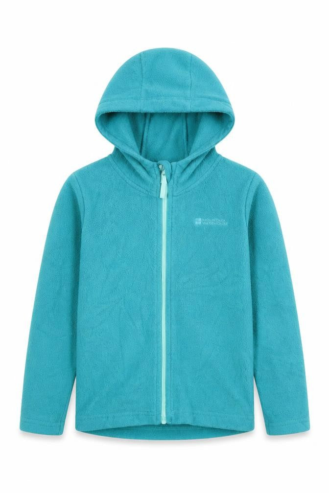 Front view of Mountain Warehouse girls’ blue fleece hoodie 5-6 years
