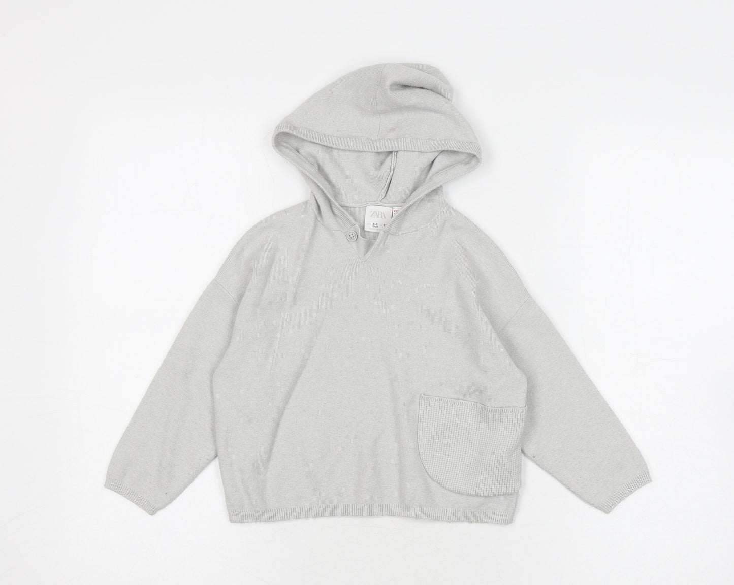Zara Boys Grey Hooded Pullover Jumper 4-5 Years