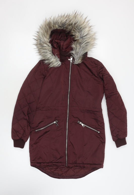Candy Couture Girls Red Puffer Jacket 11Y Hooded Long Fur Trim
