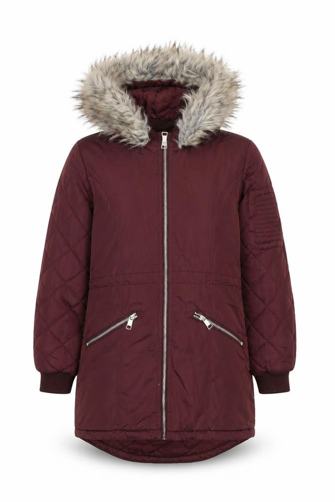 Candy Couture Girls Red Puffer Jacket 11Y Hooded Long Fur Trim
