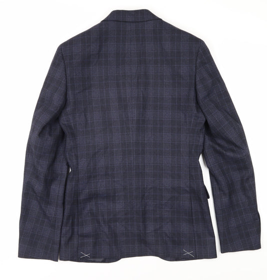 Marks and Spencer Men's Blue Plaid Slim Blazer 34R