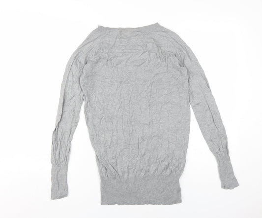 Zara Unisex Grey V-Neck Silk Cotton Pullover Jumper L