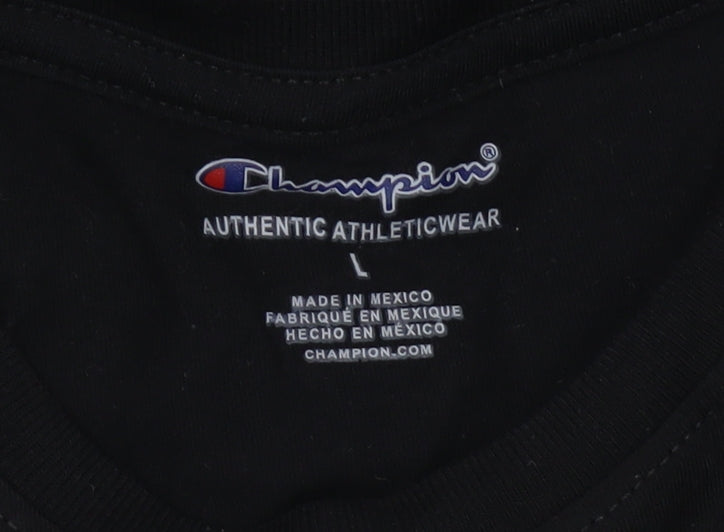 Champion Black Unisex T-Shirt, L, Casual Basic Style