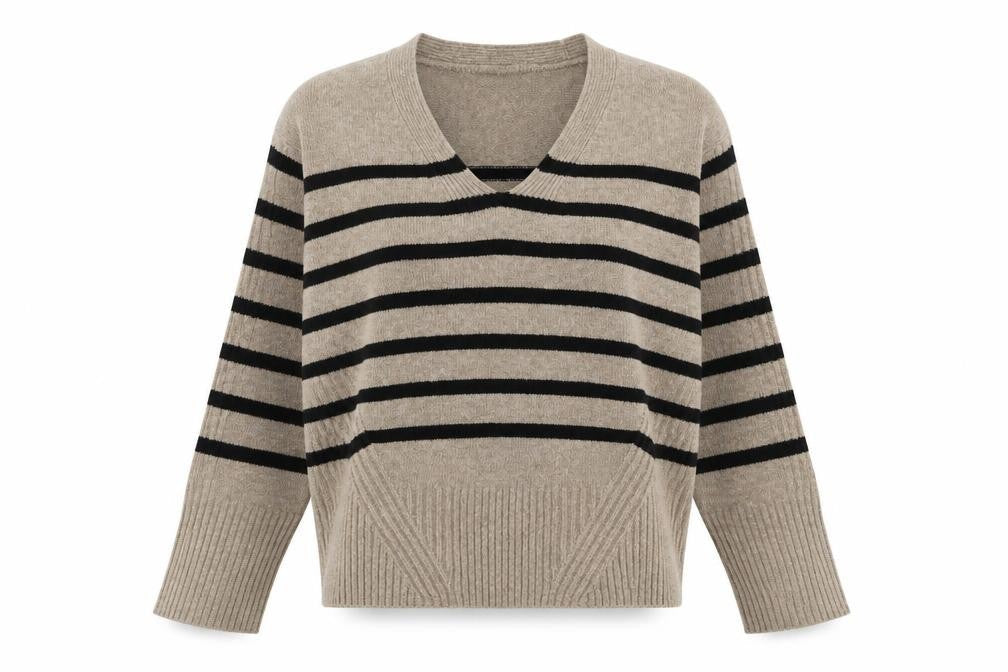 Marks and Spencer Women's Beige Striped Jumper, S