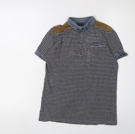 Next Boys Striped Polo Shirt Blue Button-Down Collar 12Y