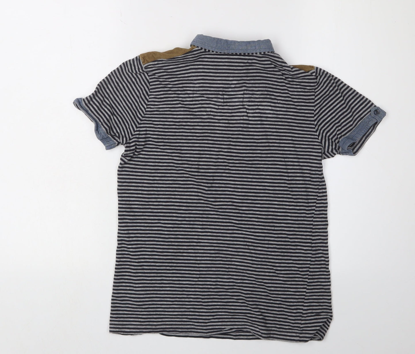 Next Boys Striped Polo Shirt Blue Button-Down Collar 12Y