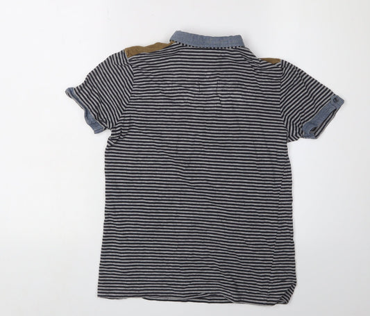 Next Boys Striped Polo Shirt Blue Button-Down Collar 12Y