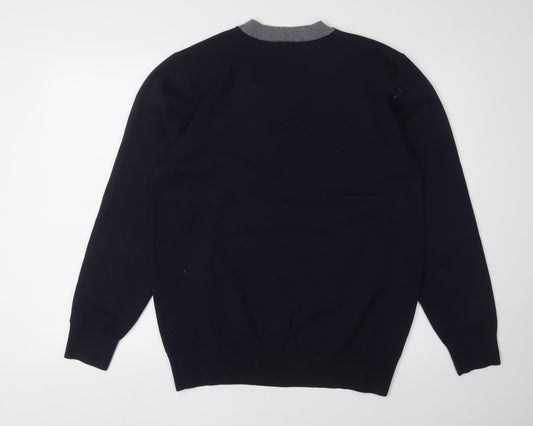 JK Men's Black 4XL Henley Jumper with Button Accents