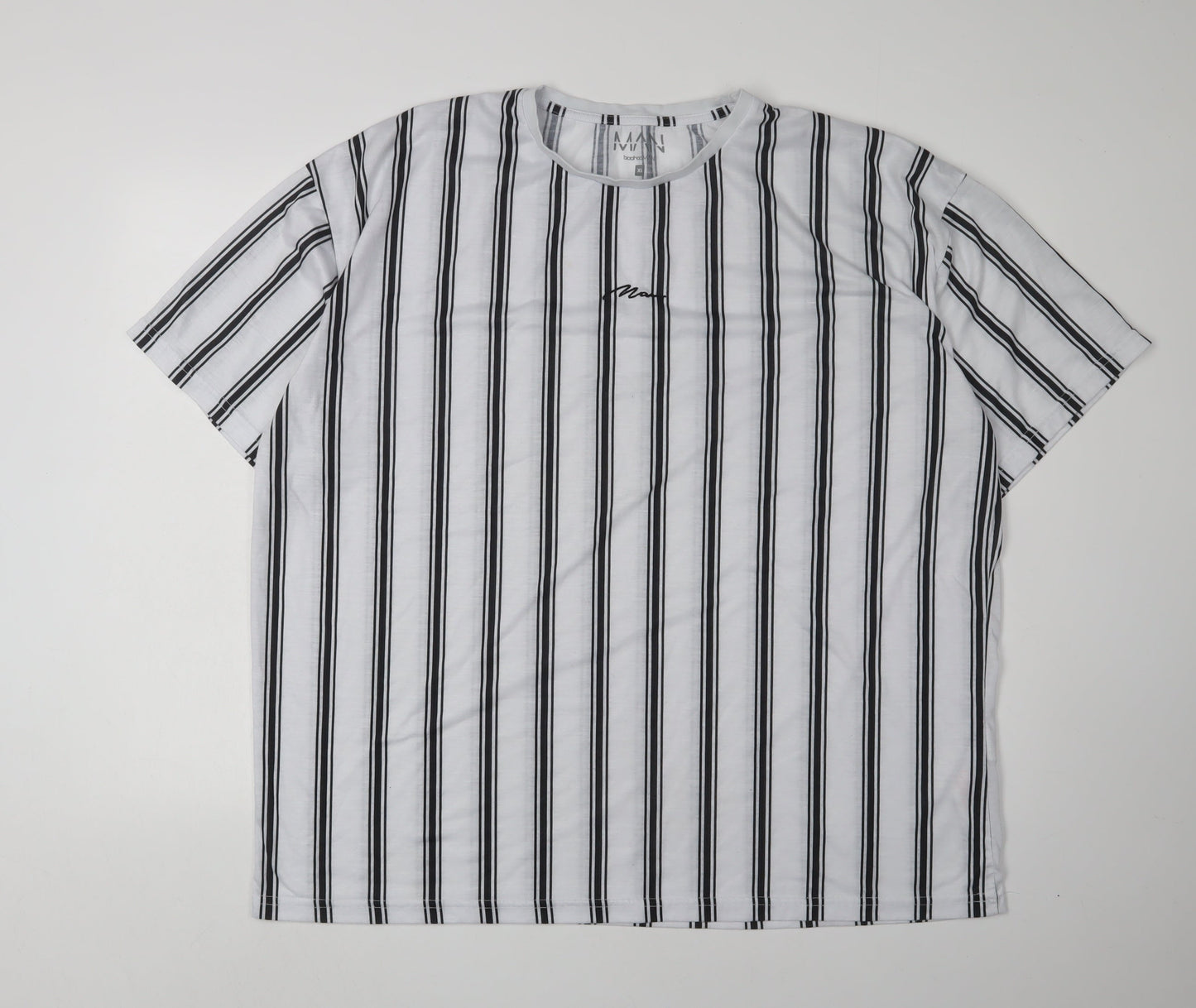 boohooMAN Men's White Striped XL T-Shirt