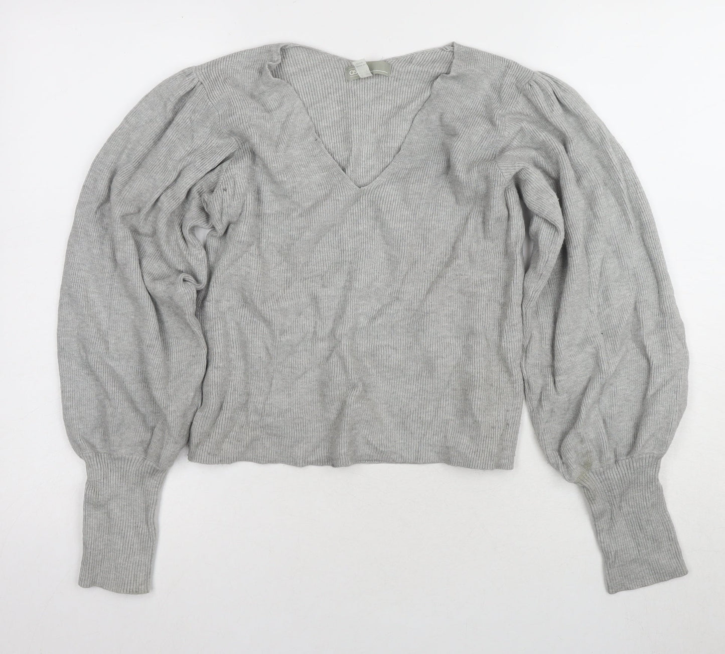 ASOS Women's Grey V-Neck Balloon Sleeve Pullover Jumper