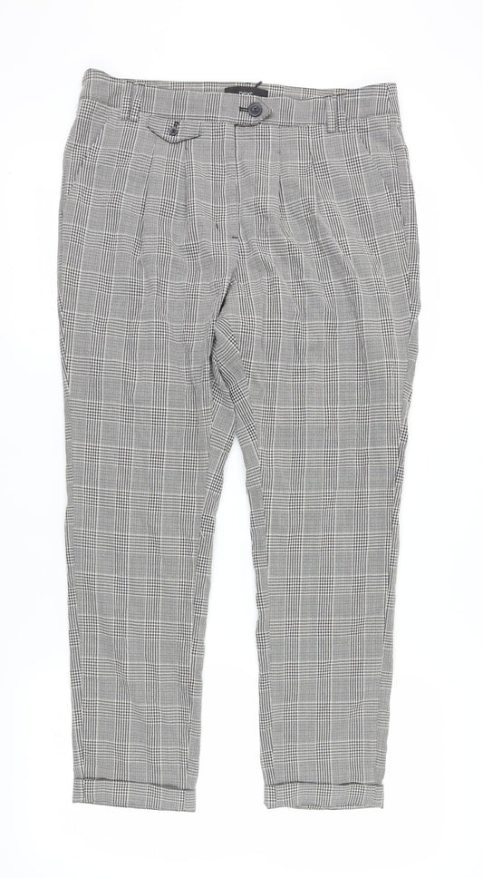 Next Women Grey Check Cropped Trousers Size 14