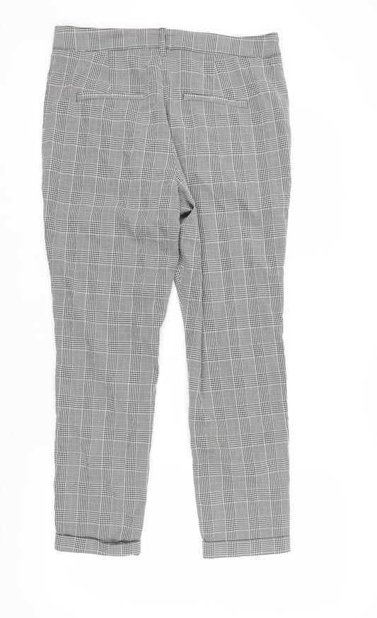 Next Women Grey Check Cropped Trousers Size 14