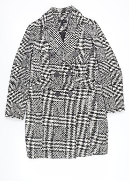 New Look Women's Black White Check Pea Coat Size 8