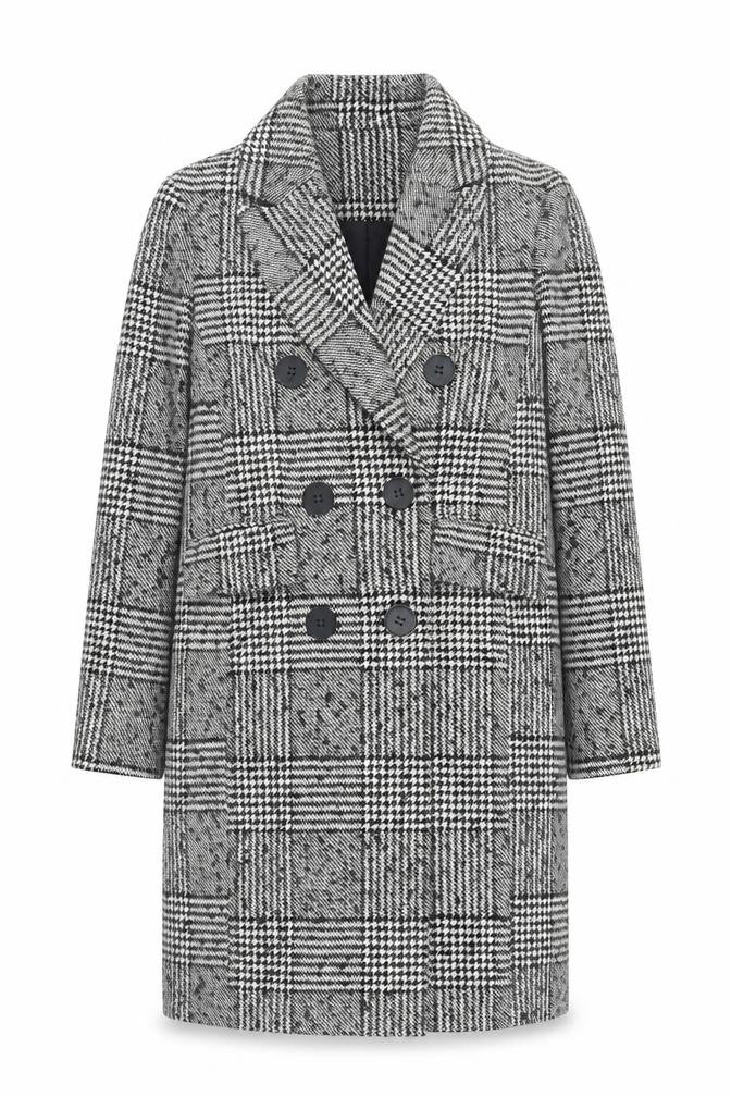 New Look Women's Black White Check Pea Coat Size 8