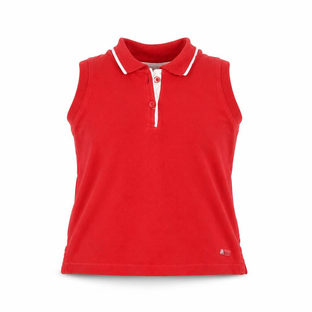 Front view of Zara girls’ red polo sleeveless cotton top - 5 years