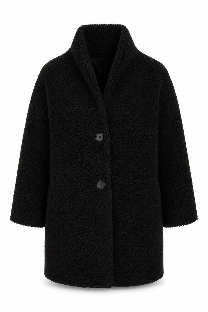 Zara Women Black Mid-Length Fleece Overcoat Size 8