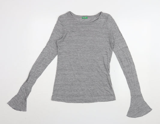 Benetton Women's Grey Long Sleeve T-Shirt, Size S