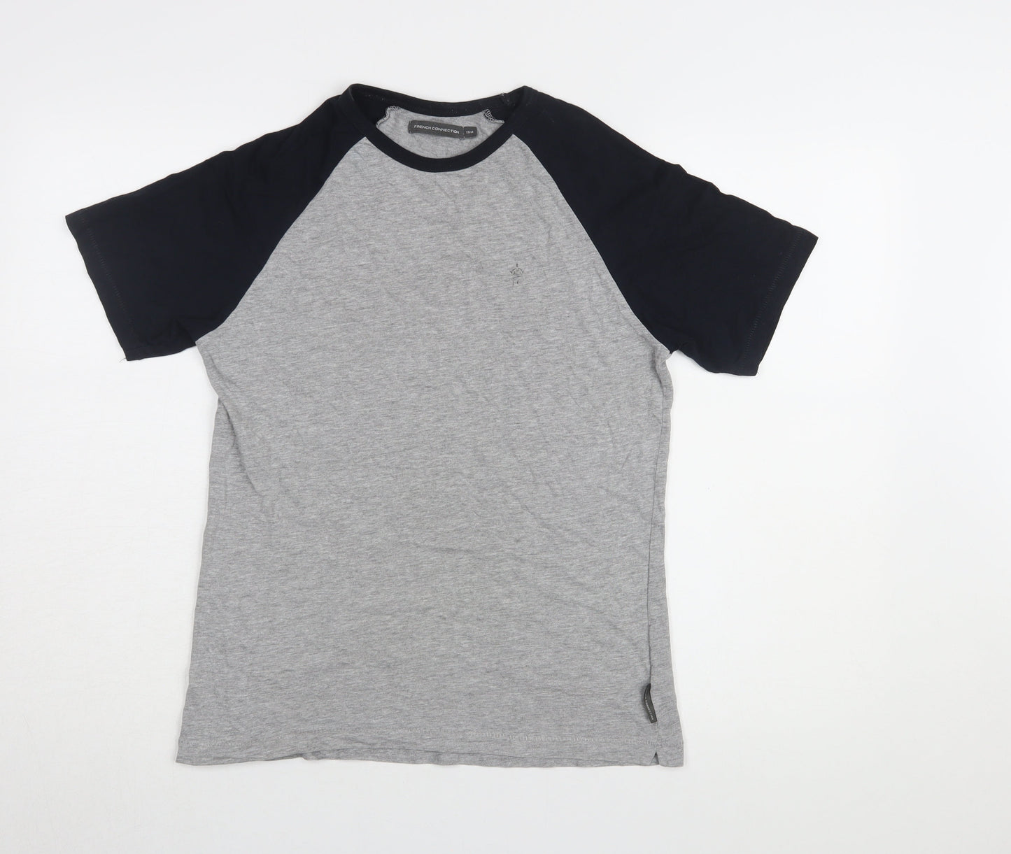 French Connection Men's Grey Colourblock T-Shirt, Size 13