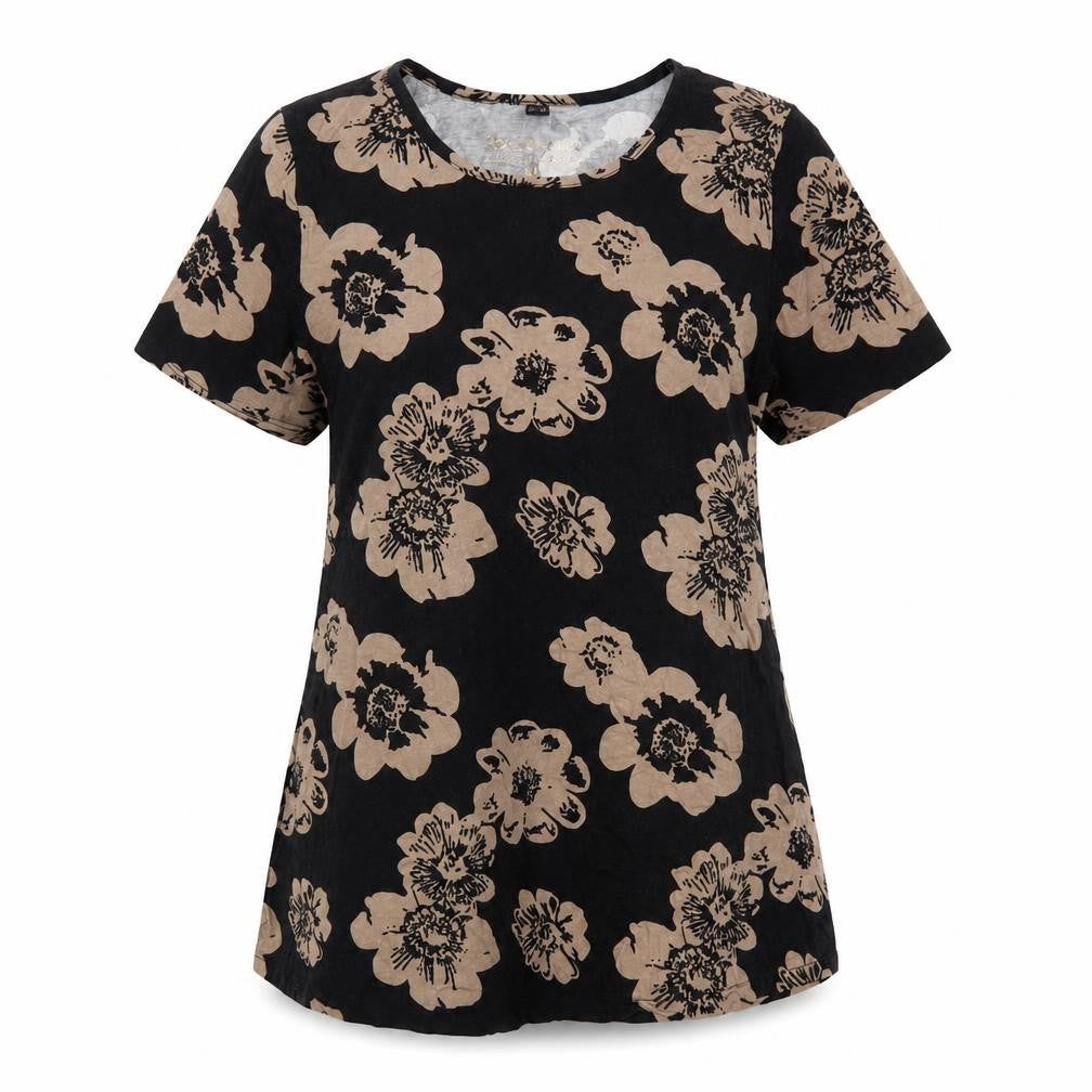 Front view of bpc Selection Women's Floral Black Tunic T-Shirt -, size S