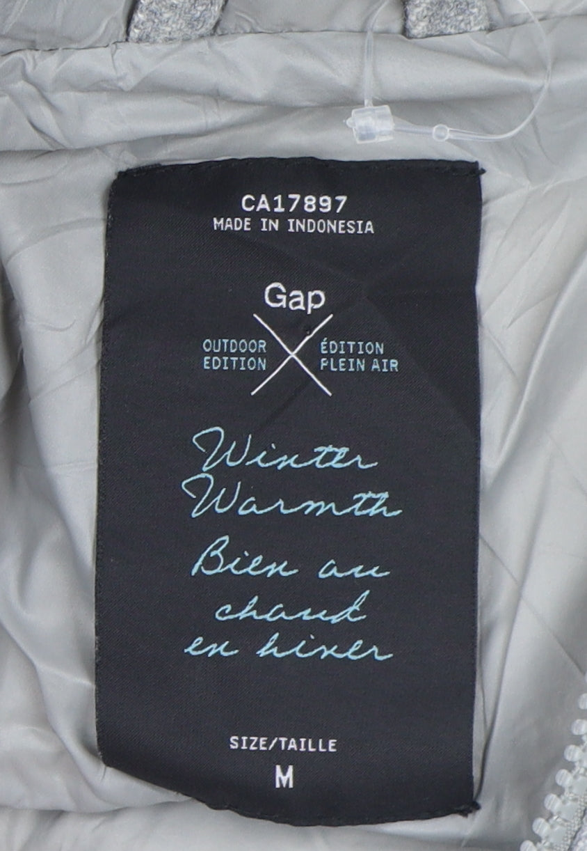 Gap Men's Grey Hooded Puffer Jacket, Size M, Winter