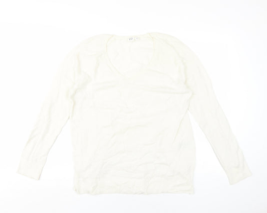 GAP Women's White V-Neck Pullover Jumper, L