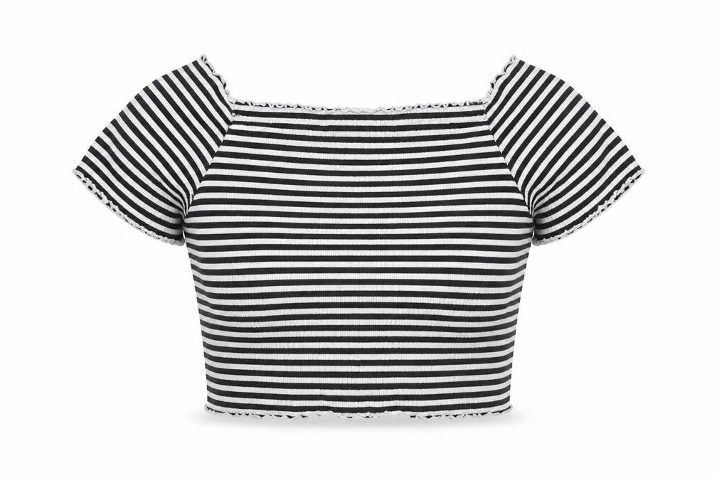 Monki Women's Black Striped Cropped T-Shirt Size 12