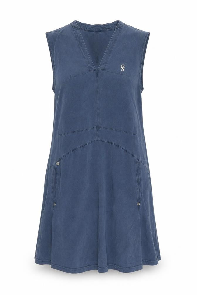 Front view of G-Star Women Blue XL Sleeveless Shift Dress Casual