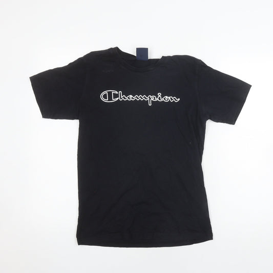 Champion Boys Black Casual T-Shirt, 13-14 Years, Logo Accent