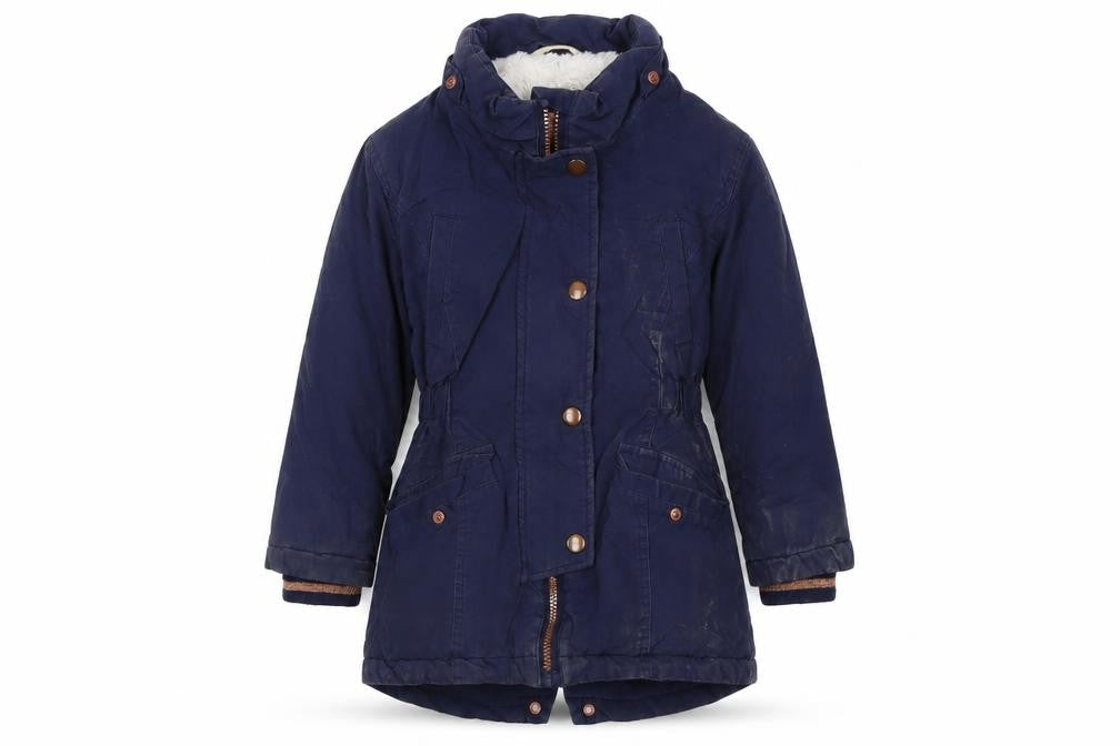 Front view of John Lewis girls’ blue parka jacket 5 years