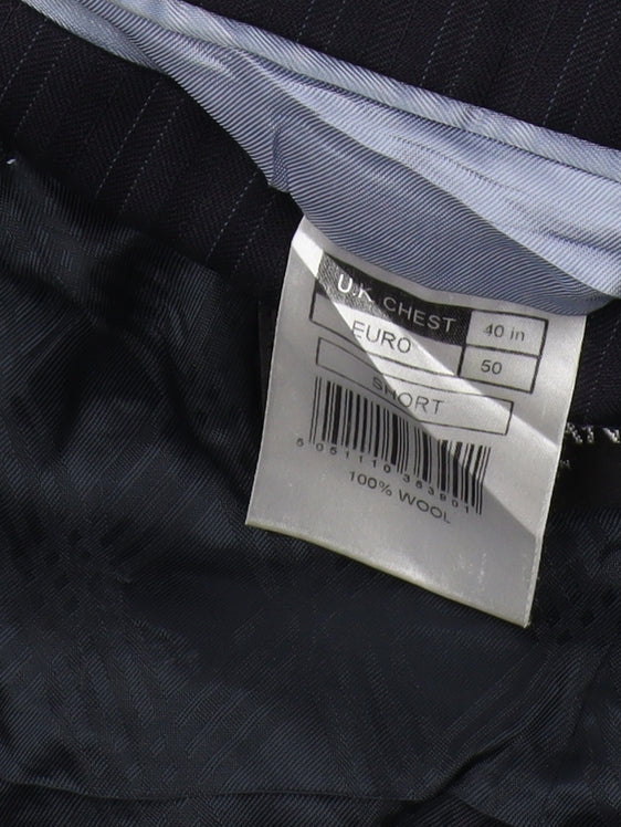 Jeff Banks Men's Black Striped Blazer, Size 40S, Wool