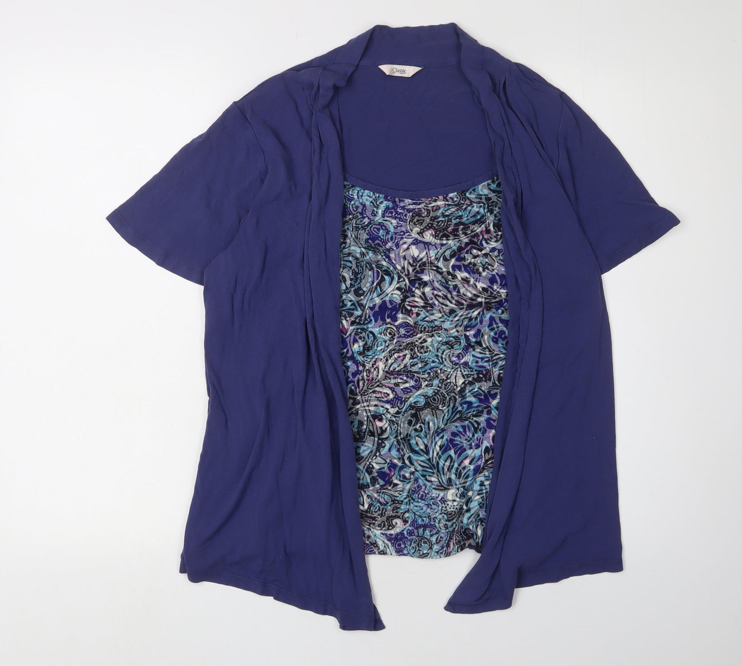 Marks and Spencer Women's Blue Floral T-Shirt Size 14