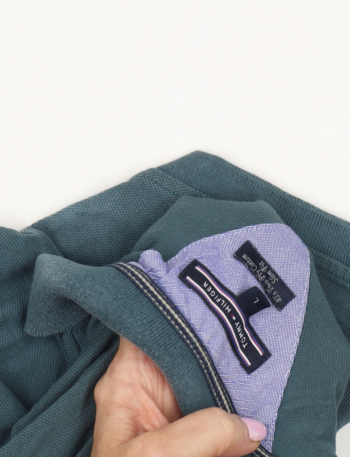 Tommy Hilfiger Green Men's Polo, Size L, Comfortable Slim Fit