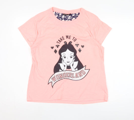 Disney Women's Pink T-Shirt Large Cartoon Print Casual
