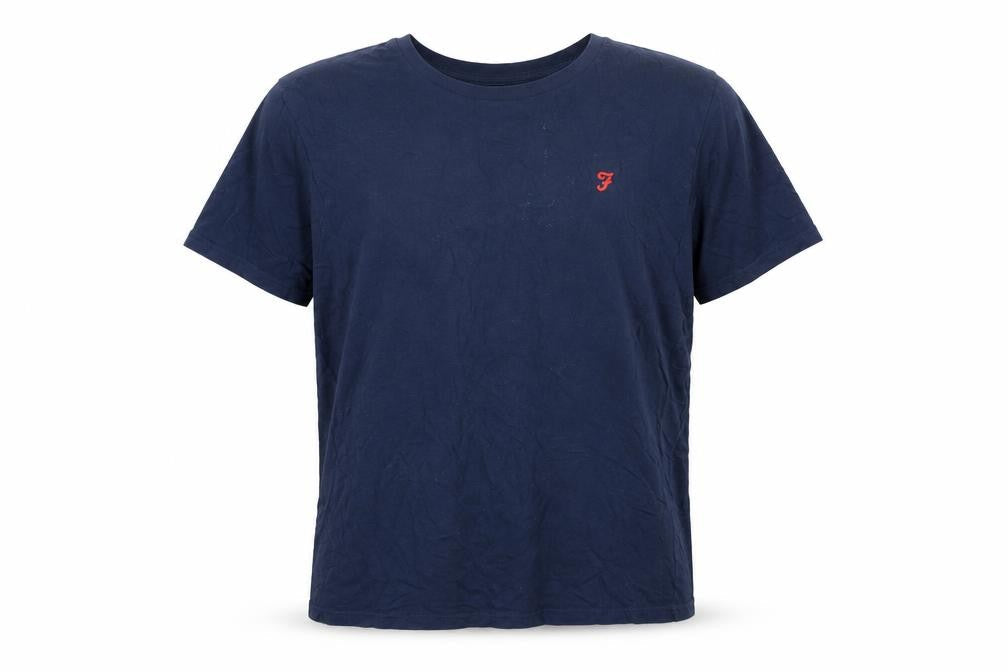 Farah Men's Blue Crew Neck T-Shirt, Size M, Solid, Logo Accent