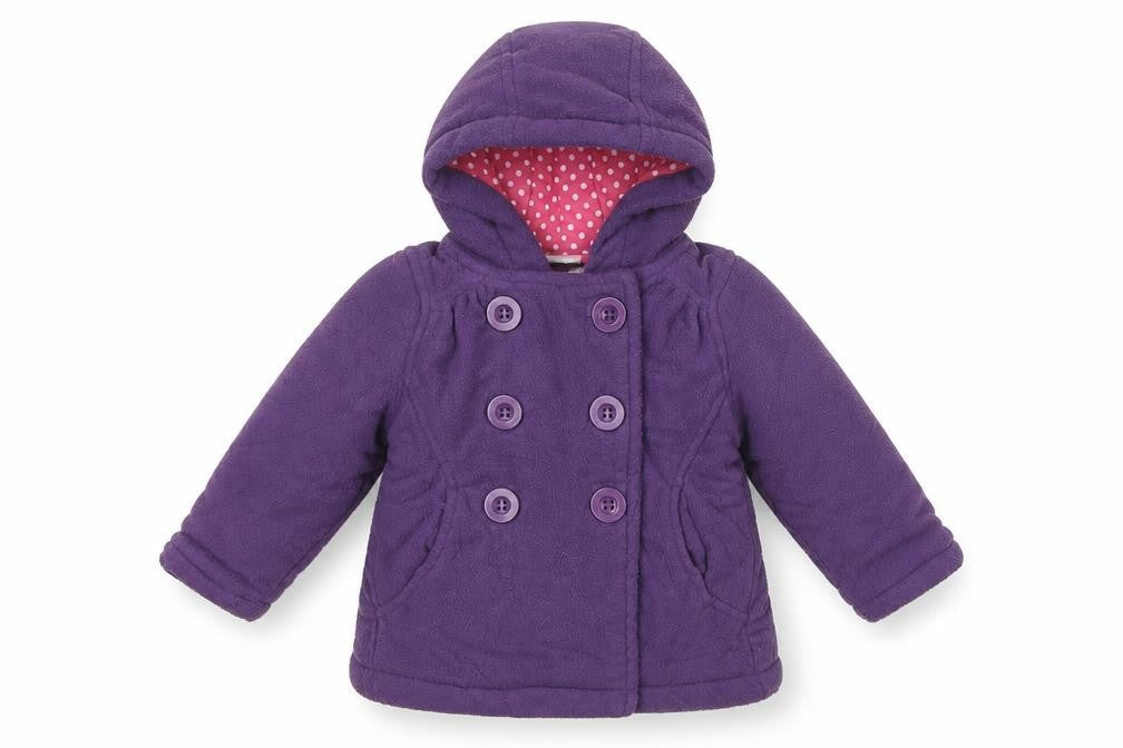 Front view of E-Vie Angel girls’' purple hooded coat 12-18 months
