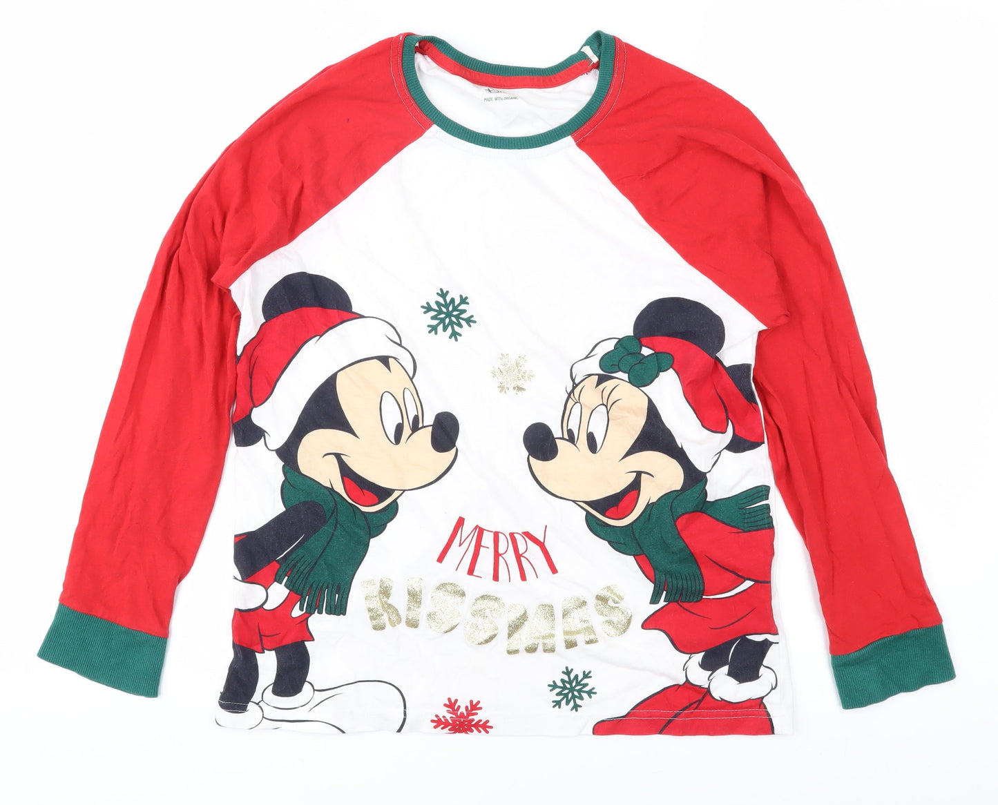 Disney Christmas T-Shirt Unisex Red White Size 8-10