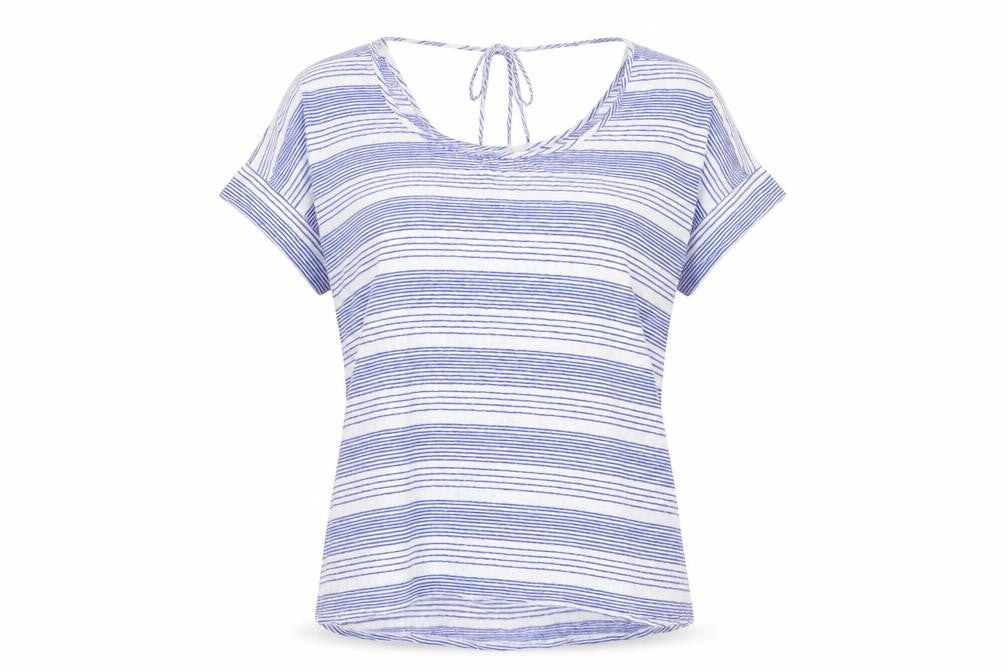 Womens UK Size 10 FatFace Blue Linen T-Shirt