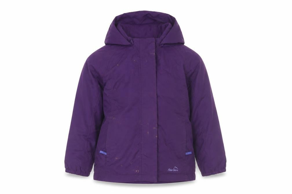 Front view of Peter Storm girls’ purple hooded jacket 9-10 years weatherproof
