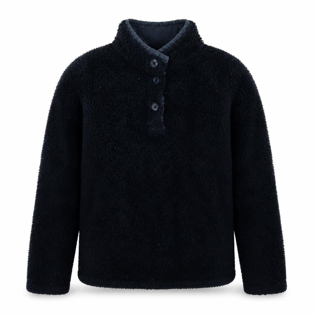 Front view of FatFace boys’ black graphic print henley sweatshirt 12-13 years