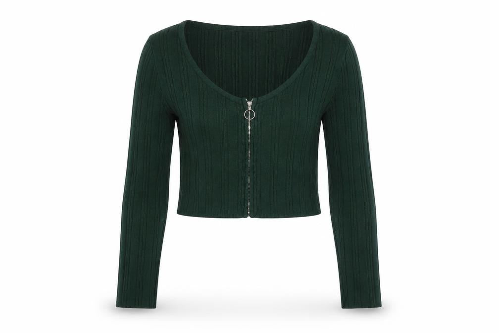Front view of Cooperative Women's Green Cropped Zip Top, size M