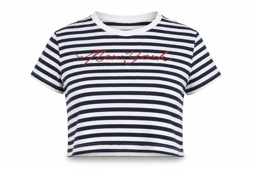 H&M Women's XS Blue Cropped T-Shirt New York Striped
