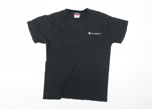 Champion Boys Black T-Shirt, Size L, Logo Short Sleeve Casual